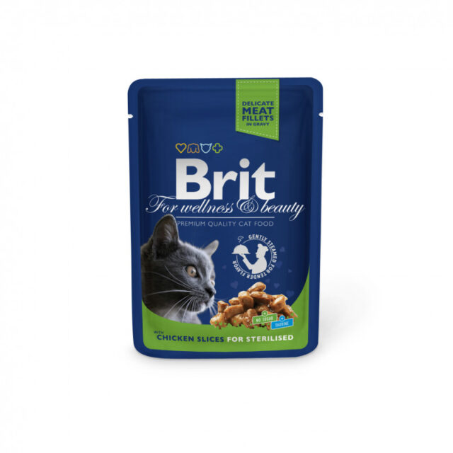 BRIT PREMIUM POCHON CHAT STERILISE MORCEAUX POULET 100Gr