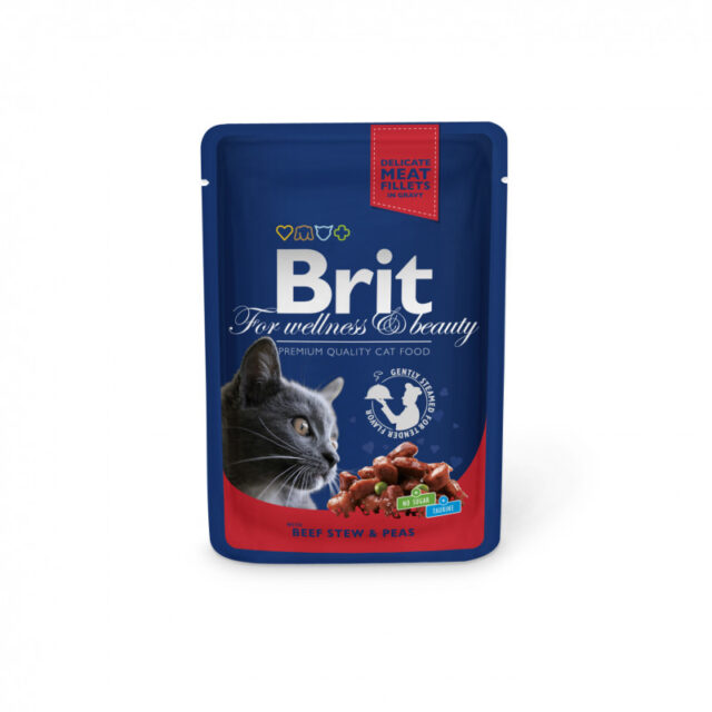 BRIT PREMIUM POCHON CHAT-MORCEAUX BOEUF ET PETIT POIS 100Gr