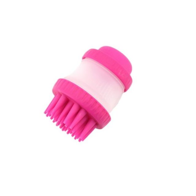 Brosse de lavage et massage pour chien avec réservoir de shampoing - Silicone - Rose