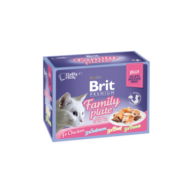 BRIT PREMIUM SACHETS BOEUF POULET SAUMON TRUITE POUR CHATS 12 FOIS 100 GR