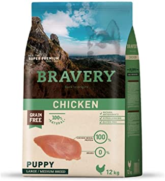 bravery large/medium sans cereales chiot au poulet 12 kg