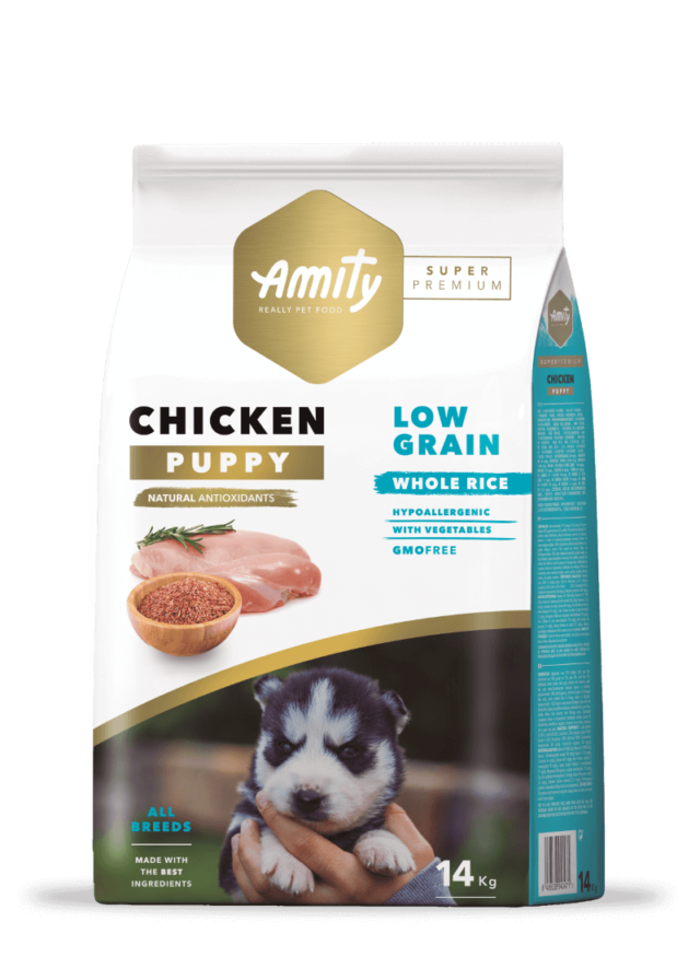 amity low grain chiot au poulet 14 kg