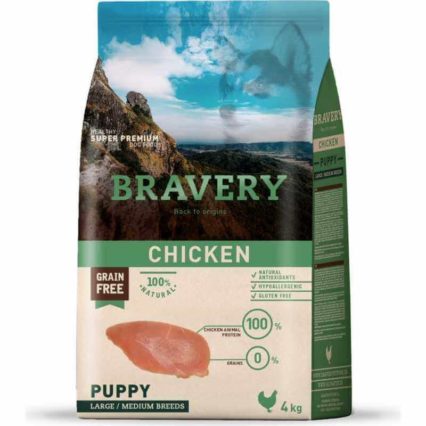 bravery large/medium sans cereales chiot au poulet 4kg