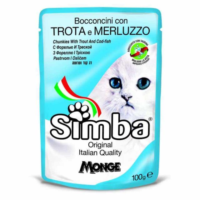 SIMBA SACHET EN SAUCE TRUITE ET MERLU POUR CHATS 100 GR