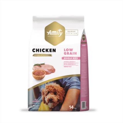 Amity low grain chien adulte au poulet 14 kg