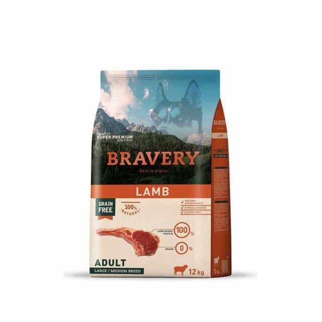 bravery large/medium sans cereales chien adulte a l'agneau 12Kg